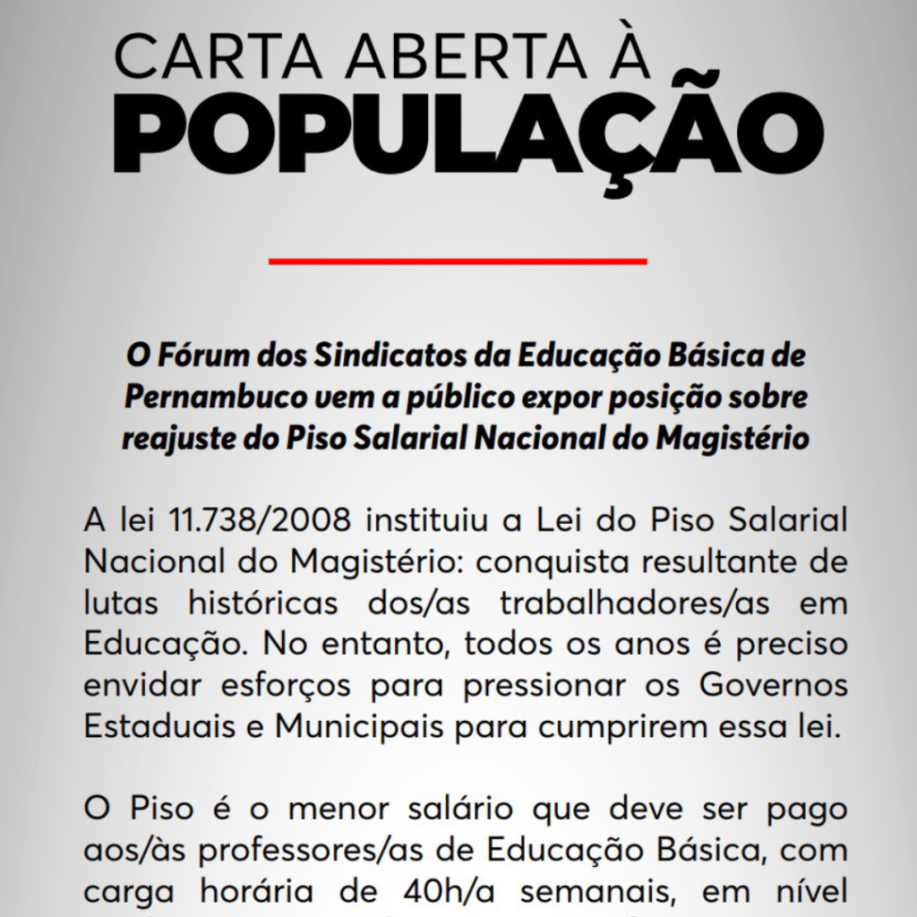 CARTA ABERTA A POPULAÇÃO