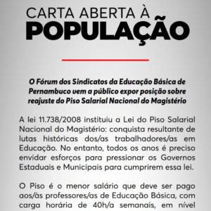 Leia mais sobre o artigo CARTA ABERTA A POPULAÇÃO